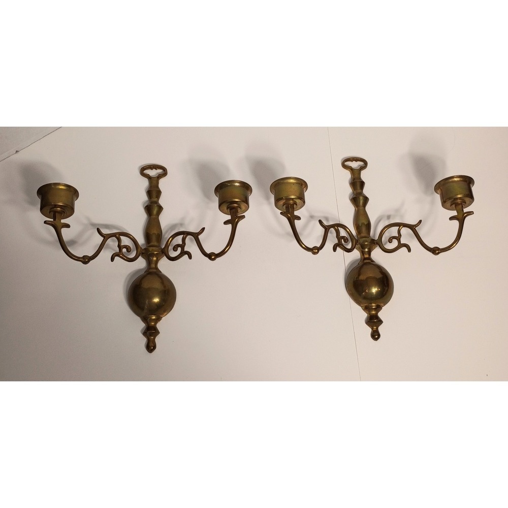 Pair Wall-Mounted Brass Gold 2-Arm Candelabra Candle Holder, Dark Academia